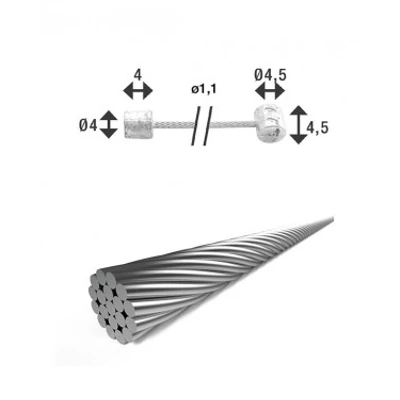 Bowden váltó 19szálas rozsdam.1,25x2250mm 4x4 és 4,5x4,5 niplivel SH-X15